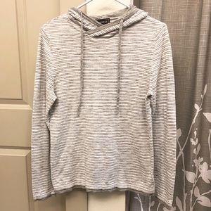Express White and Grey Striped Hooded Pullover